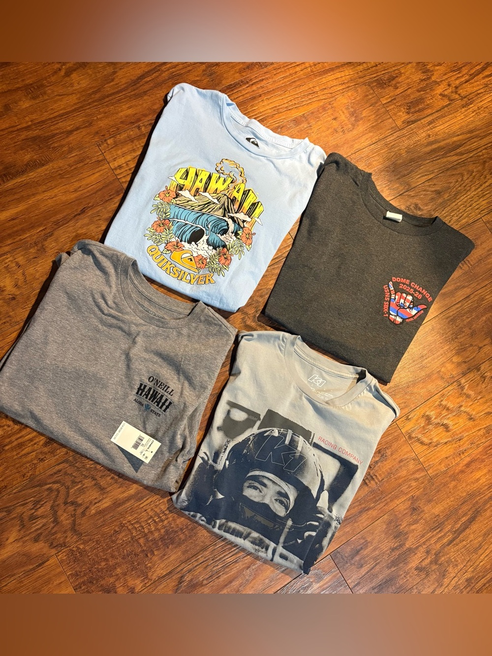 3 Hawaii shirts and 1 K1 speed t shirt. 2 YXL and 2 adult smalls